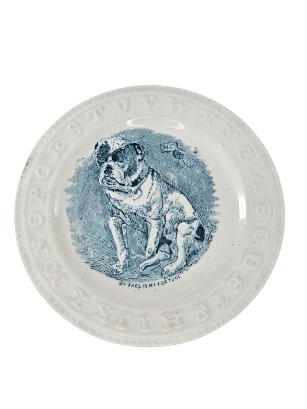 Antique Staffordshire ABC Plate Bulldog My Face Is My Fortune CA & Sons England